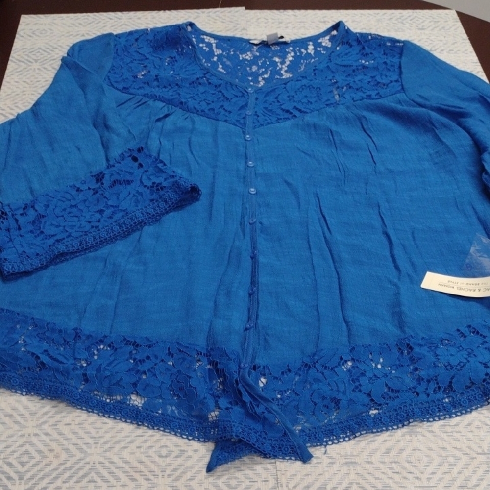 Zac & Rachel Royal Blue Lace Blouse - Picture 6 of 13